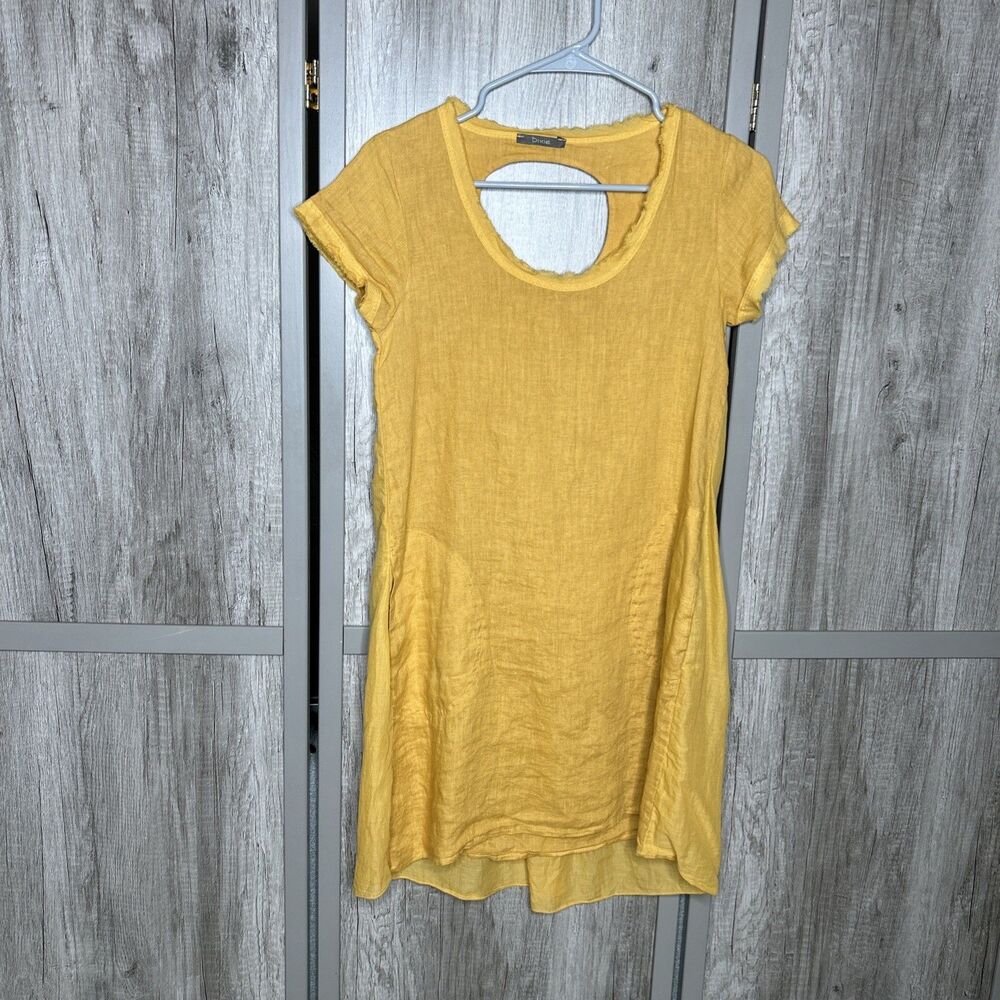Dixie Dress Linen Cotton Pockets Bohemian Artsy Short Mini Yellow